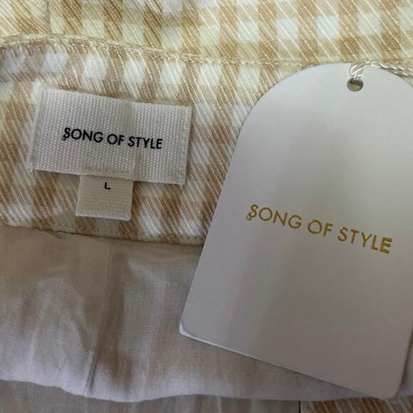 NEW Song of Style Yellow White Gingham High Rise Wide Leg Casual Pants Size L - Picture 5 of 6